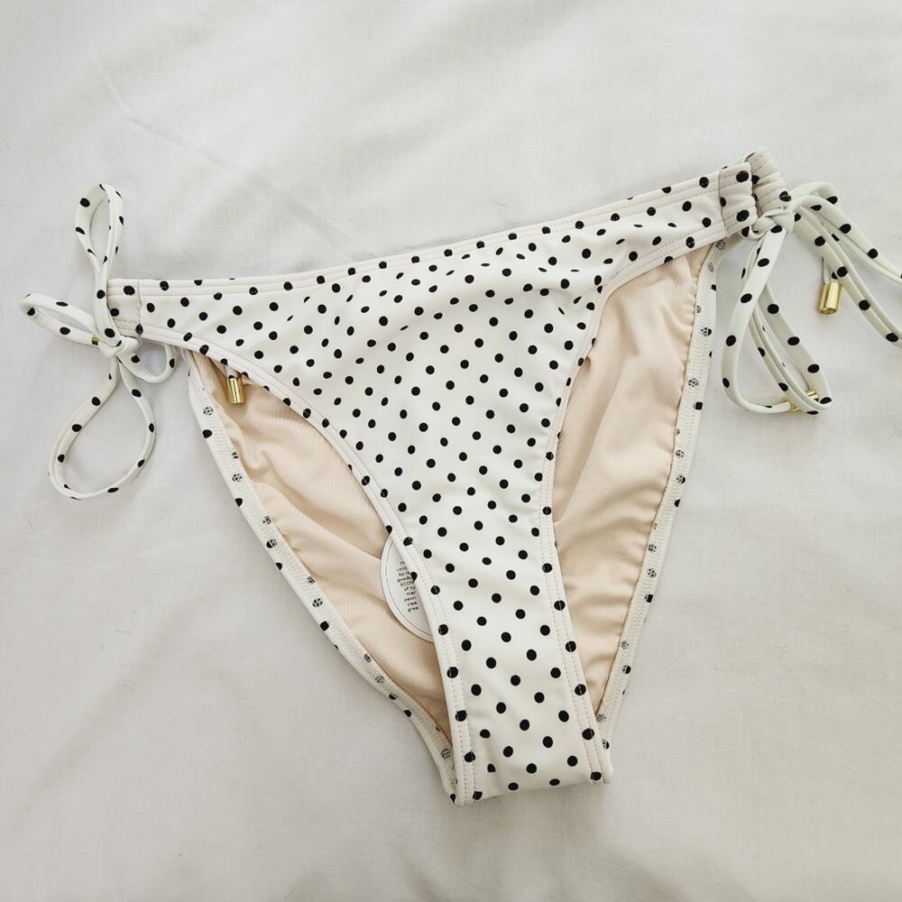 Peony Swimwear Biscotti Polka Dot Tie-Side Bikini Bottoms Gold Toggles NWT
